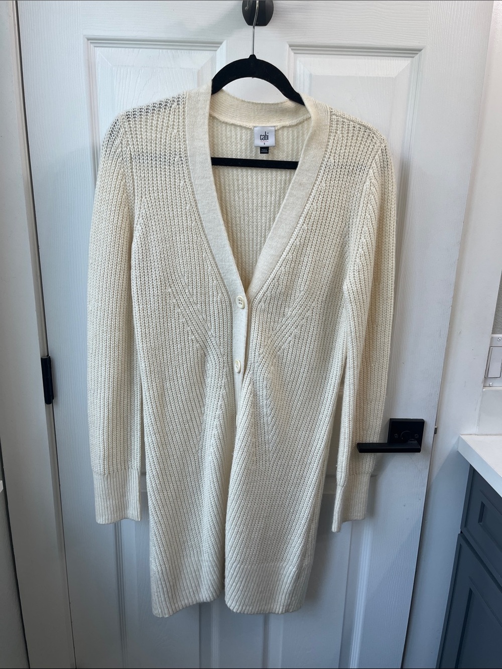 Cabi Cream V-Neck Long Cardigan Sweater